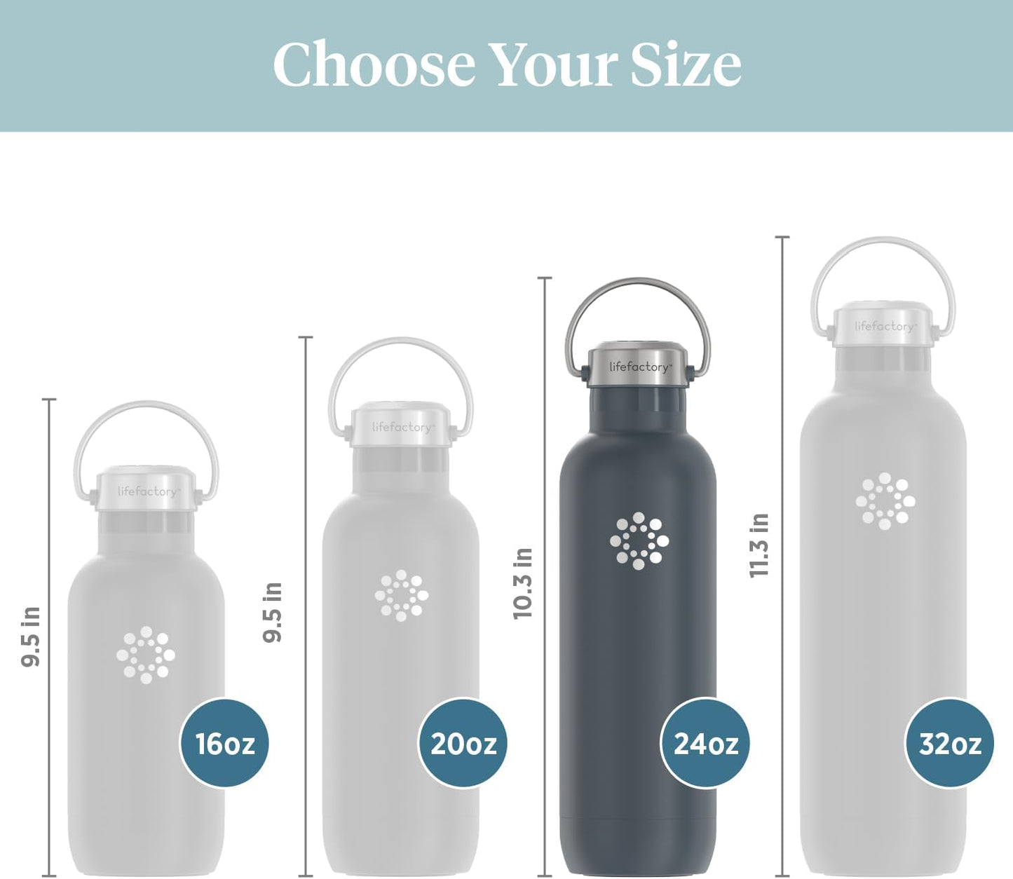 Lifefactory 24-Ounce Stainless Steel Vacuum-Insulated Sport Bottle, Carbon