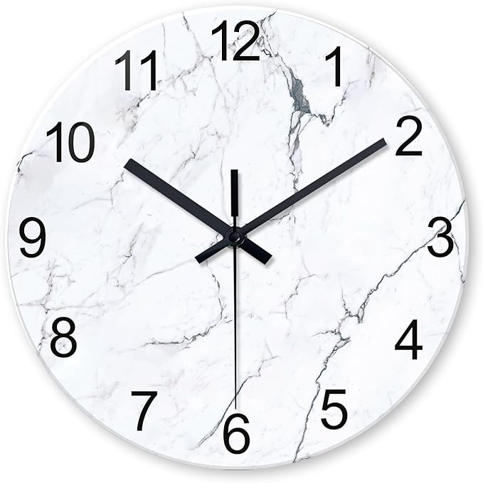 Big White Marble Glass Wall Clocks Battery Operated 16 Inch Abstract Modern by Constantplanet%E6%97%97%E8%88%B0%E5%BA%97