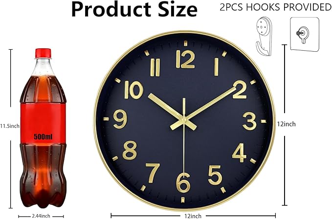 Wall Clocks Battery Operated, 12Inch Non Ticking Digital Wall Clock, Silent - Image 3