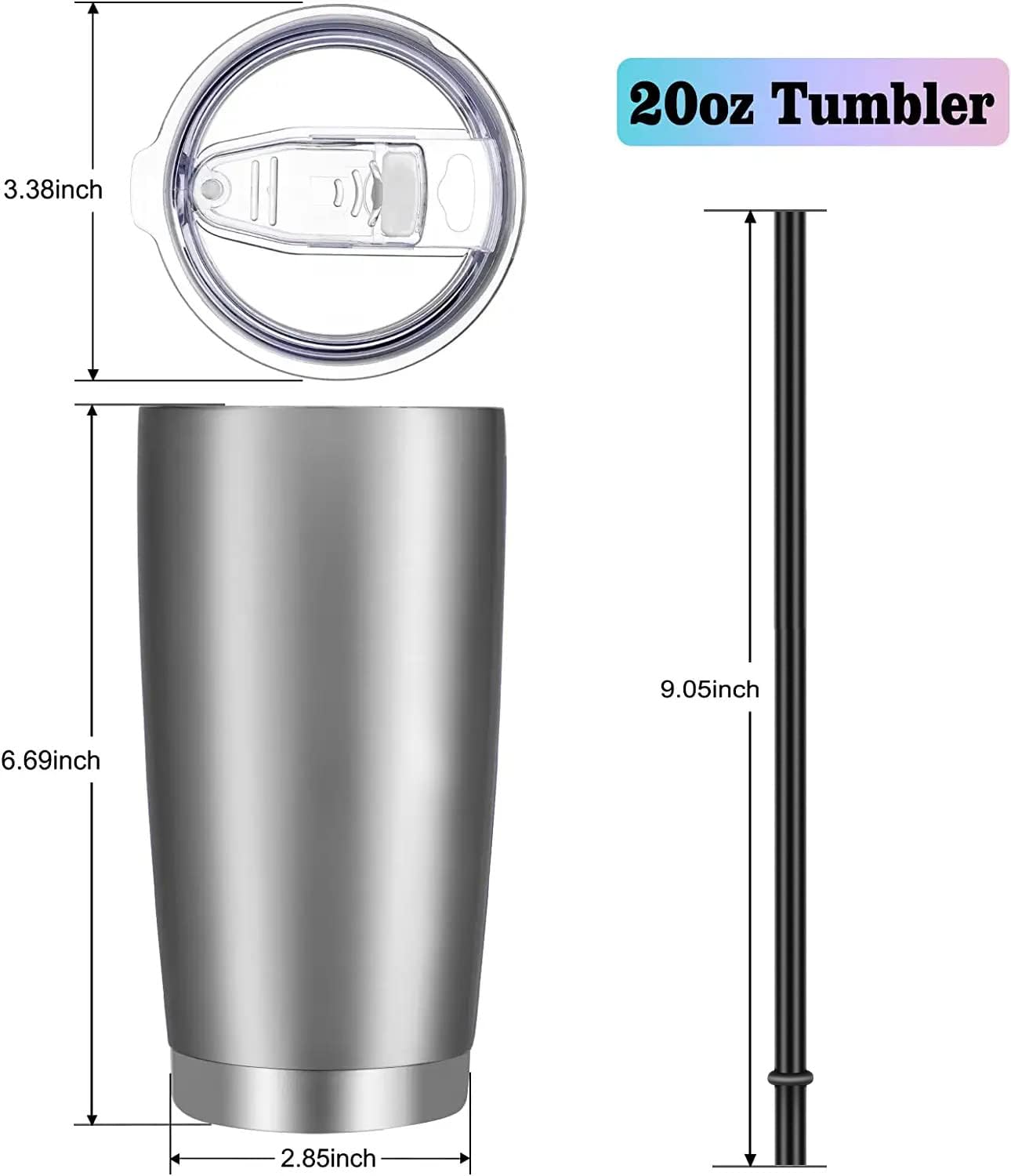 VEGOND 20oz Tumbler with Lid and Straw Stainless Steel Tumbler Cup Bulk Vacuum Insulated Double Wall Travel Coffee Mug Powder Coated Coffee Cup(Stainless 12 Pack