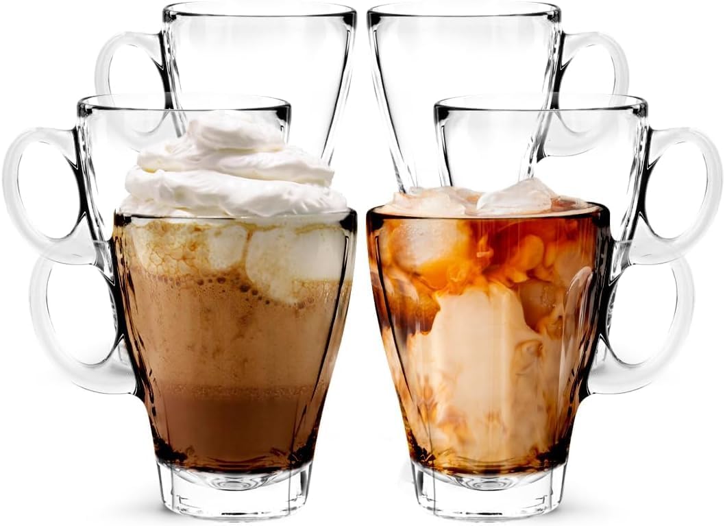 LEMONSODA Clear Large Glass Coffee Mug with Handles for Hot Beverages, Clear Mugs for Espresso, Tea, Cappucino, Latte, Juice (8.75 oz, 10.5 oz, 12 oz) (12 oz, Set of 48)