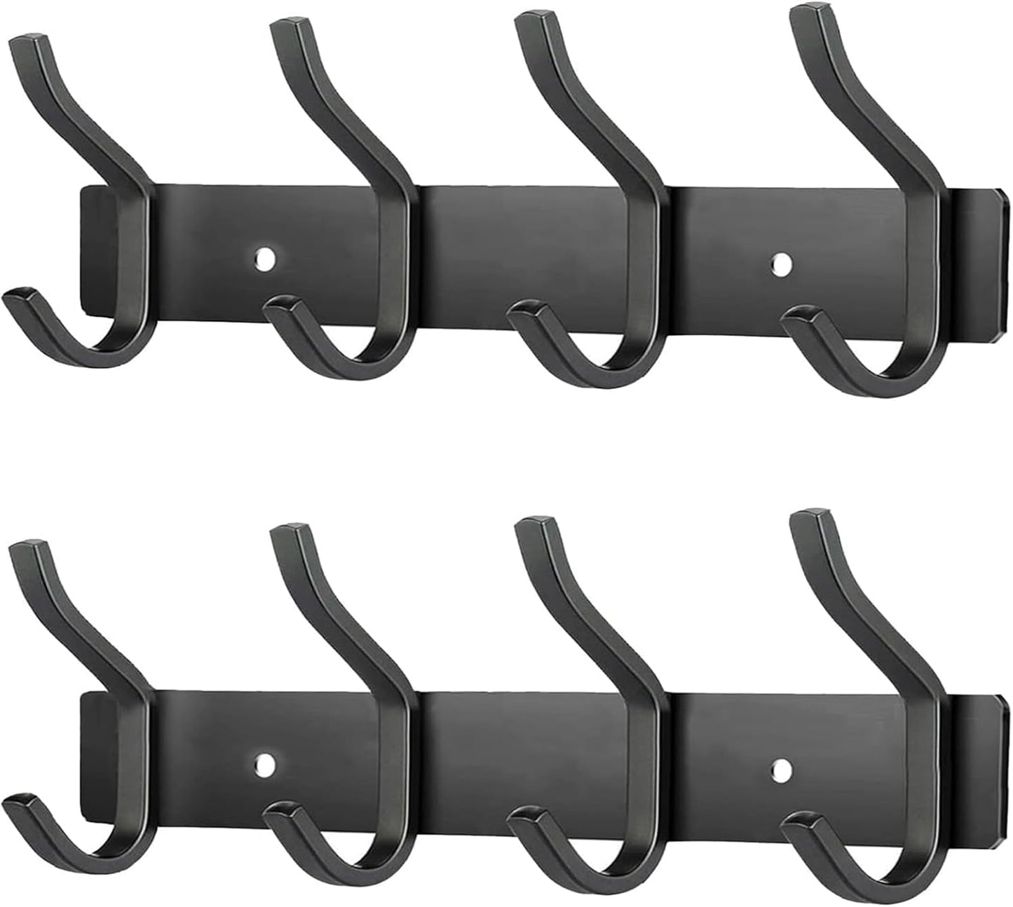 Wall Hooks Heavy Duty, 12 Inch Coat Rack Wall Mount with 4 Hooks, Black Wall Hooks for Entryway, Bathroom - for Hanging Backpack, Bag, Coat, Purse, Hat, Towel, Clothes,2 Packs