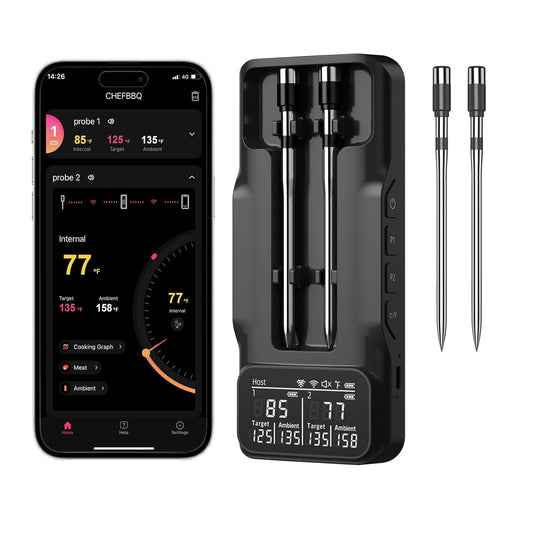 800FT Smart Wireless Meat Thermometer with Digital Meat Probe, Bluetooth Meat Thermometer with App Host Control for Barbecue, Outdoor Grilling, Oven & Smoker (Two*Probe-02)