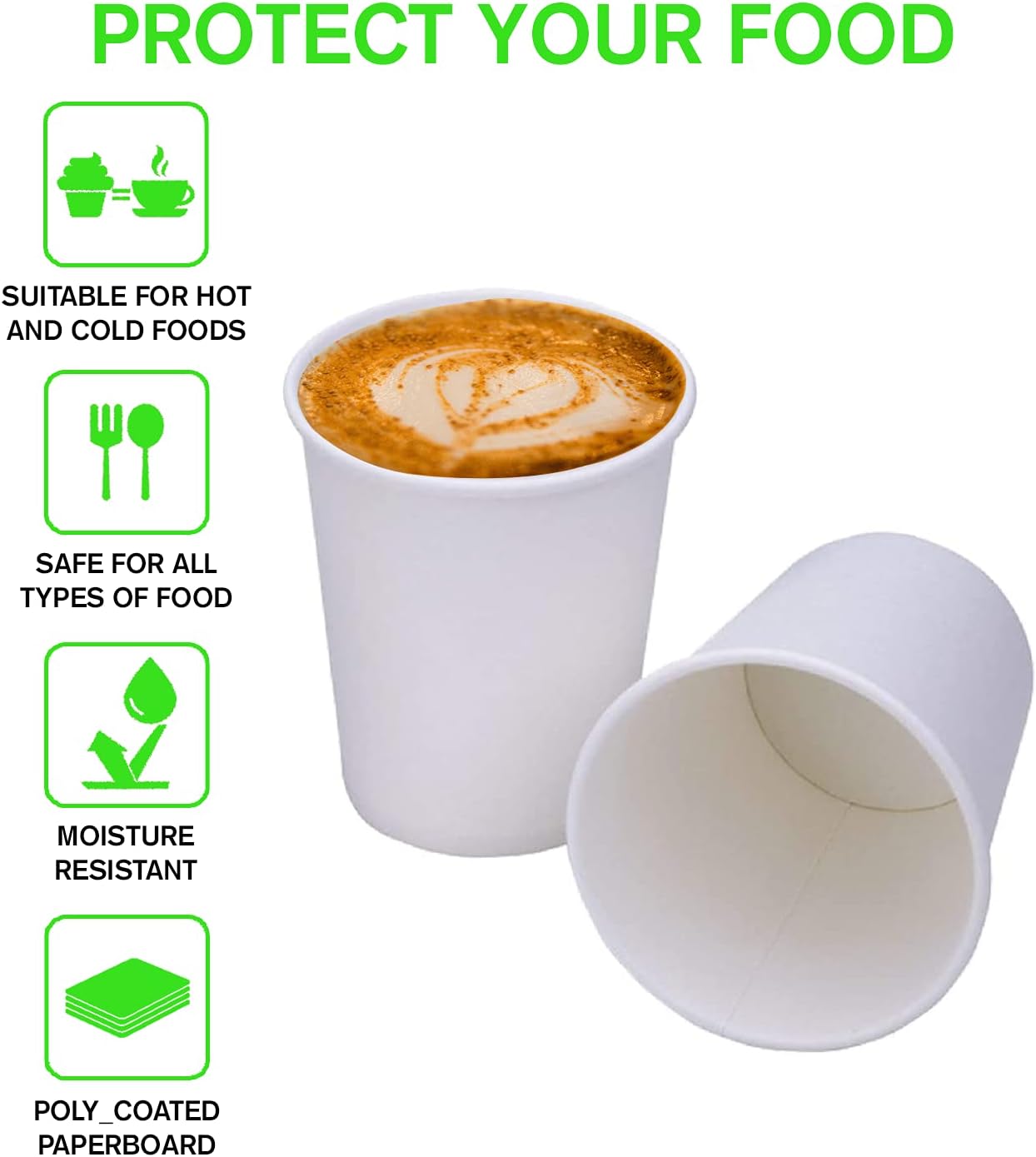 Smygoods White Disposable Paper Coffee Cups with Lids (16 OZ, 50 Count) For Hot Beverages, Tea, Espresso, Cocoa - To Go Drink Containers, Café & Office