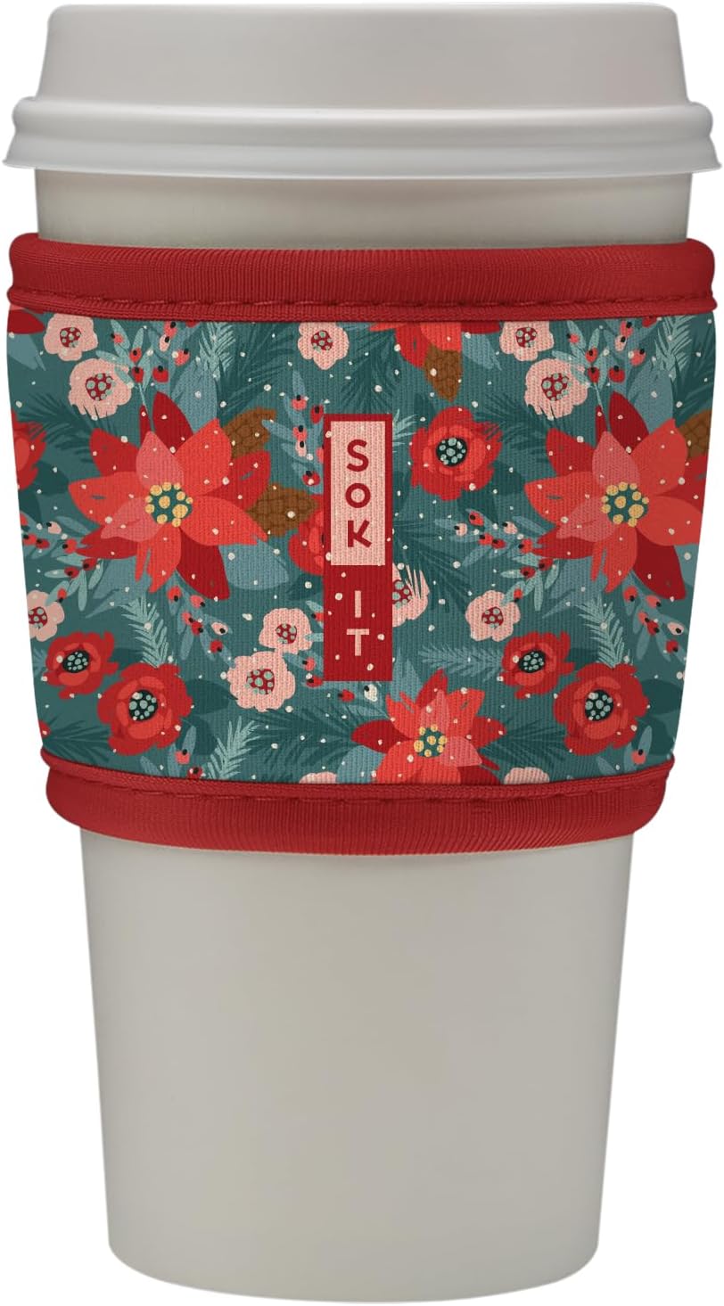 Sok It HotSok Coffee & Tea Reusable Insulated Neoprene Cup Sleeve (Pastel Poinsettias)