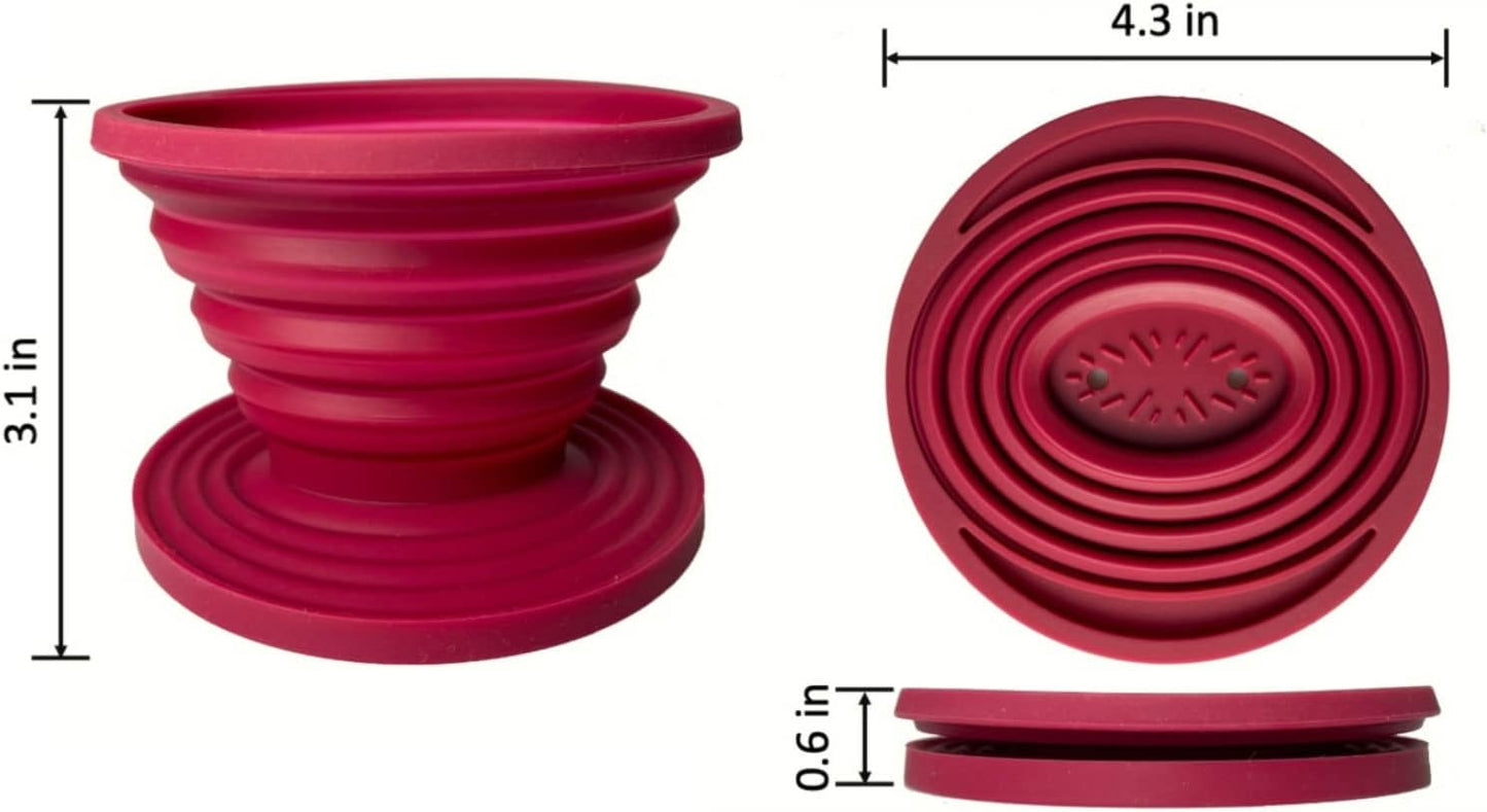 2 Pieces Attsky Collapsible Pour Over Coffee Dripper for Camp Coffee, Reusable Silicone Coffee Filter Holder for Camping Red