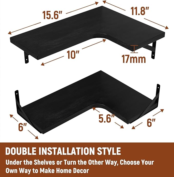 LEOPO Corner Floating Shelves Set of 4, Hardwood Storage Shelves, Cozy & - Image 3
