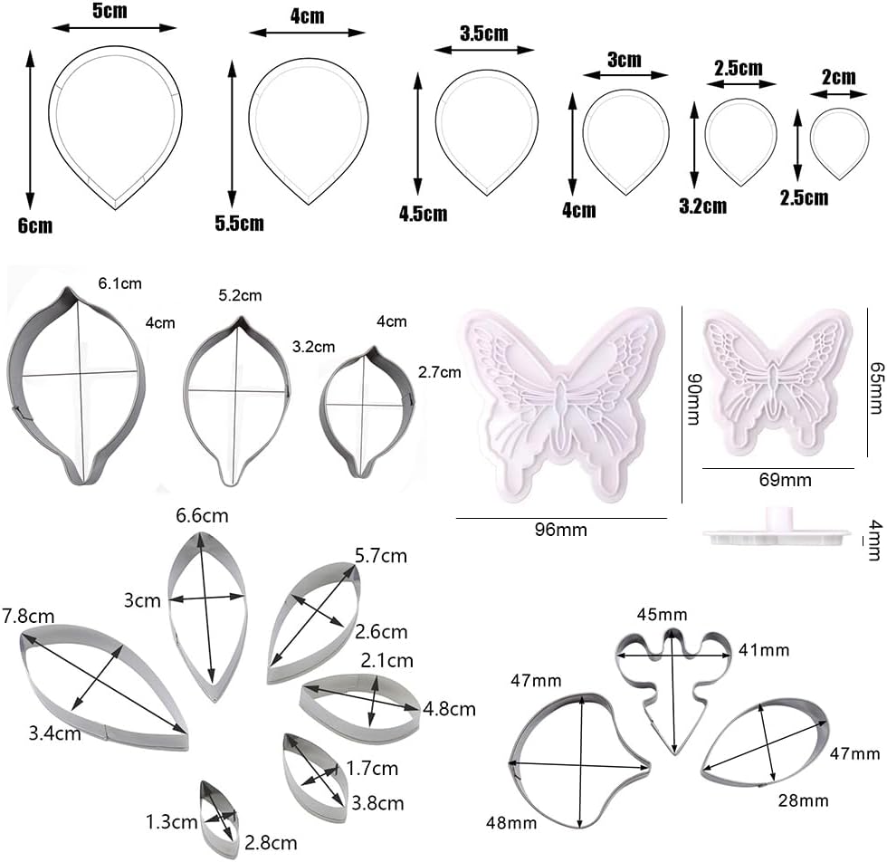 AK ART KITCHENWARE Silicone Veiner Stainless Steel Fondant Cutter Set for Gum Paste Flower Leaf Sugar Craft Tools Cake Decorating Supplies Silicone Veining Molds Moulds for Wedding with Christmas Box