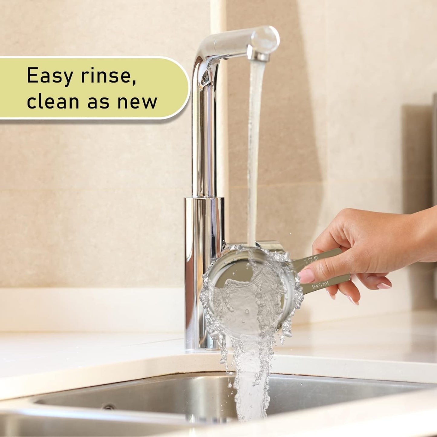 2PCS 1Cup (240ml, 8oz) Single Measuring Cup, Stainless Steel Measure Scoop, Metric and US Measurement, Dishwasher Safe