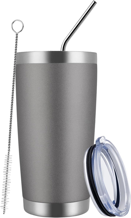 MEWAY 20oz Tumbler Cup Double Wall Vacuum Insulated Travel Mug Bulk, Stainless Steel Tumblers with Lid and Straw, Durable Powder Coated Coffee Cups for Cold & Hot Drinks (Cold Grey, 1)
