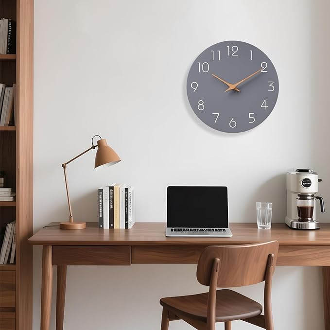 Mosewa Wall Clock 14 Inch Gray Battery Operated Silent Non Ticking Simple - Image 5