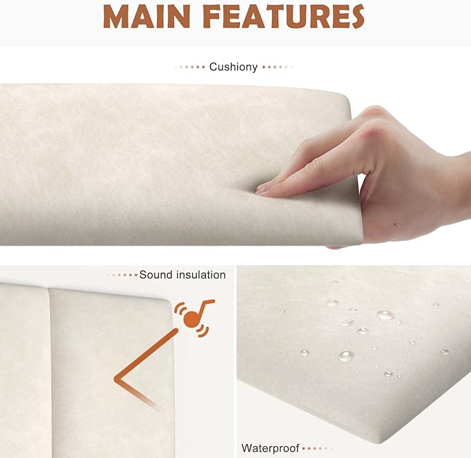 IFNOW Wall Mounted Upholstered Headboard Queen, 3D Peel and Stick Soundproof - Image 3
