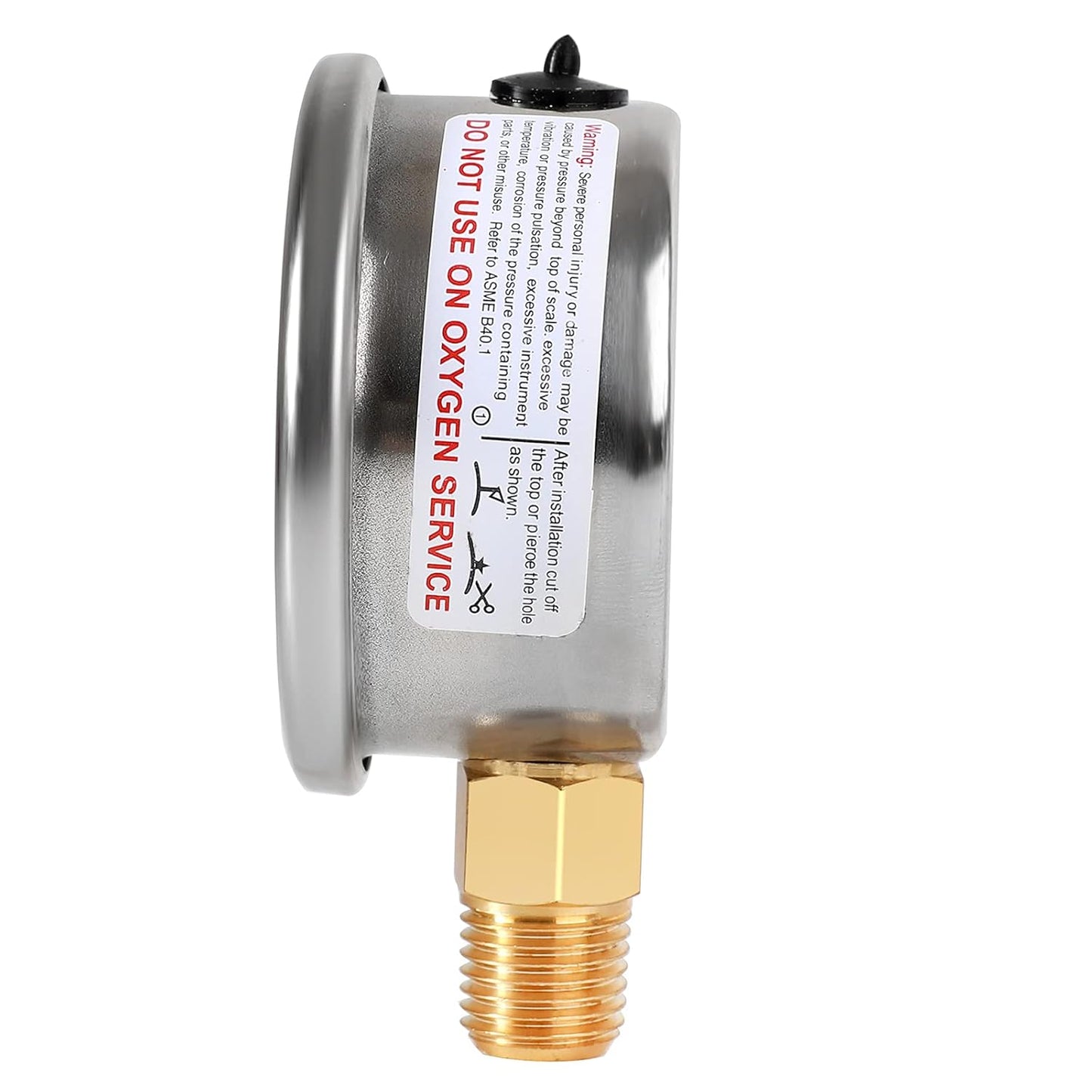 Glycerin Filled Pressure Gauge with 304 Stainless Steel Case, 1-1/2" Dial Size, 0-200Psi, High Accuracy, 1/8" NPT Center Lower Mount with Single Scale (psi).