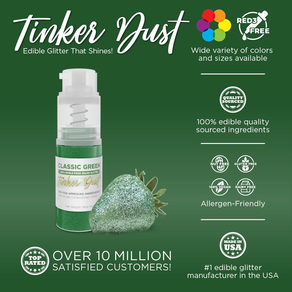 Bakell - Classic Green Tinker Dust (4g, 1x Mini Spray Pump) Edible Glitter for Food, Desserts, and Beverages!