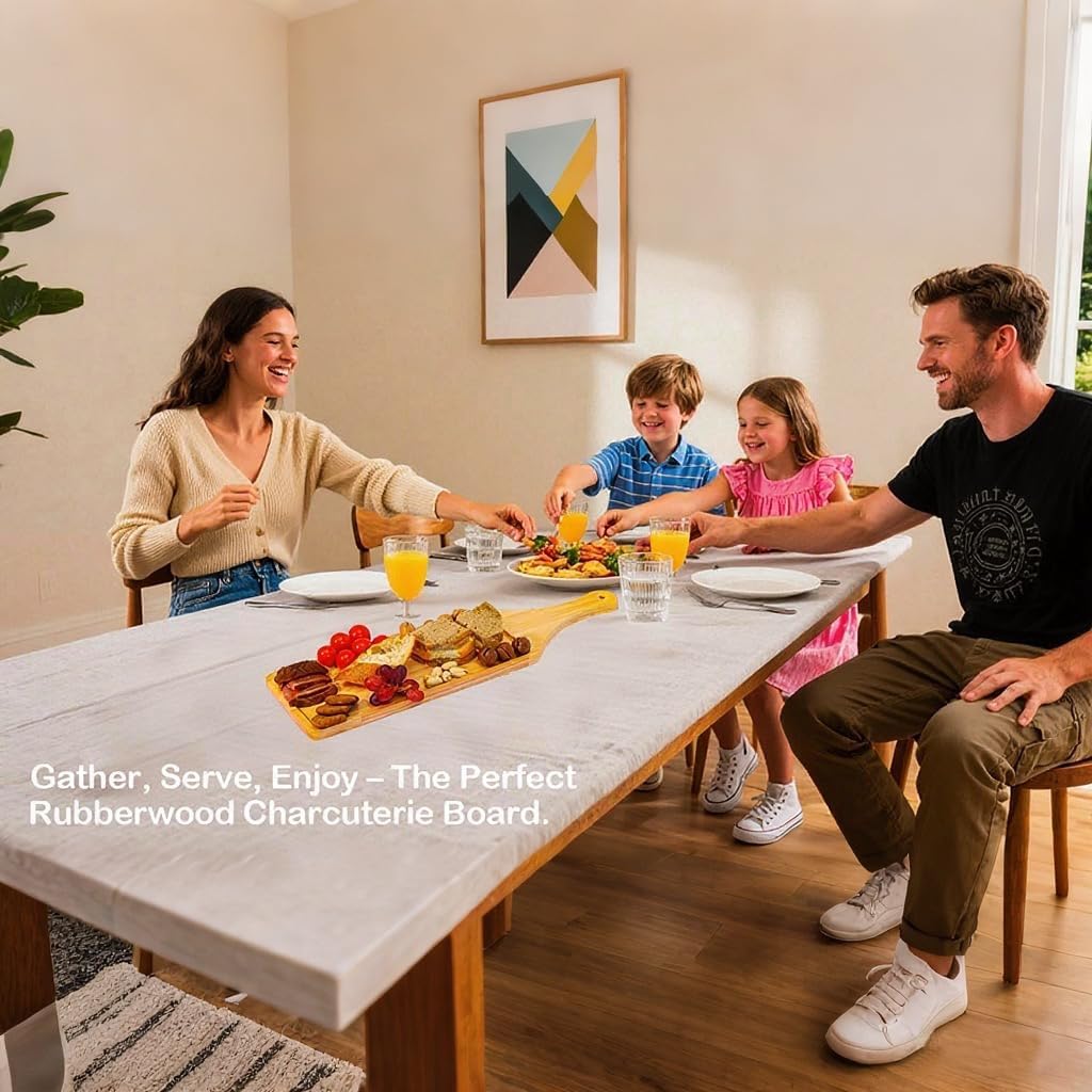 Premium Rubberwood Charcuterie Board with Handle – Durable Wooden Serving Platter for Cheese, Meat, and Appetizers – Perfect for Entertaining, Parties, and Gifts