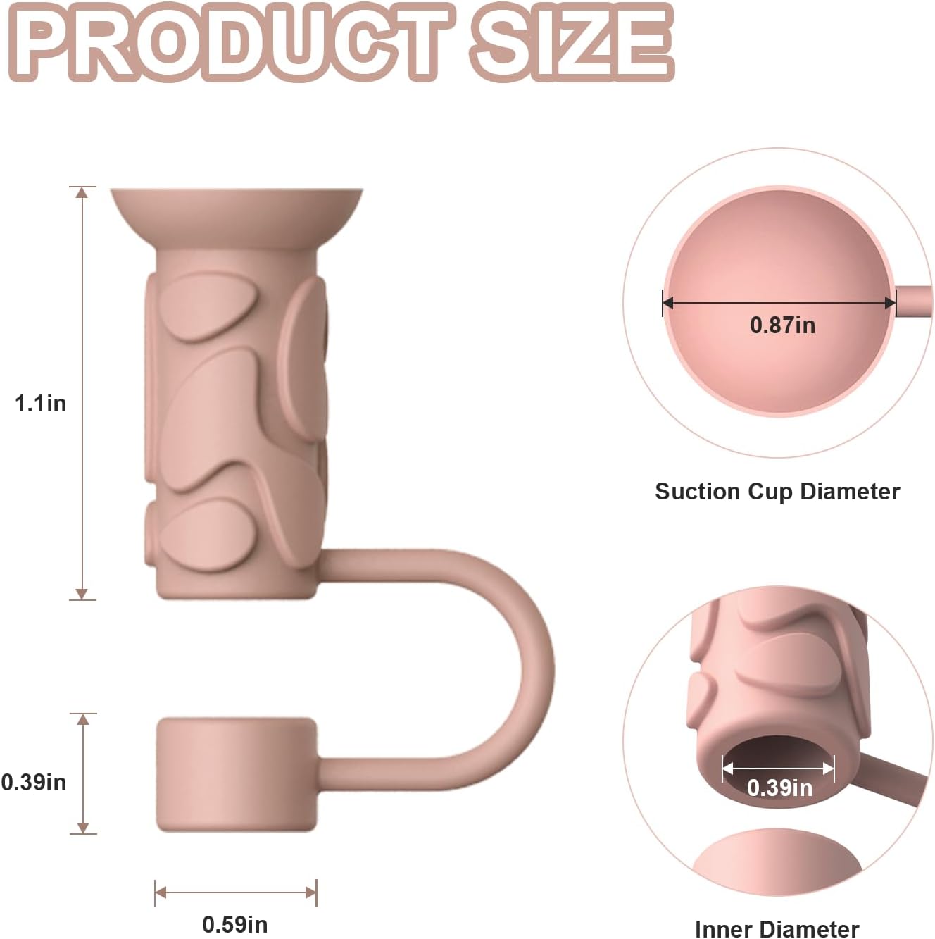 YOTIME Silicone Straw Covers Cap, 6 Pcs Reusable 0.39in/10mm Suction Cup Straw Toppers for Stanley Cup 40 30 oz, Pink