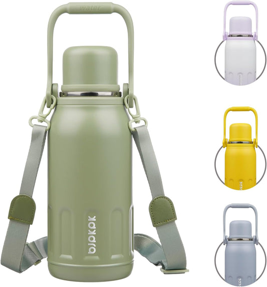BJPKPK Insulated 40oz Thermos Dishwasher Safe Water Bottle with Lid and Carry Handle Stainless Steel Water Bottles for Sports,Army Green