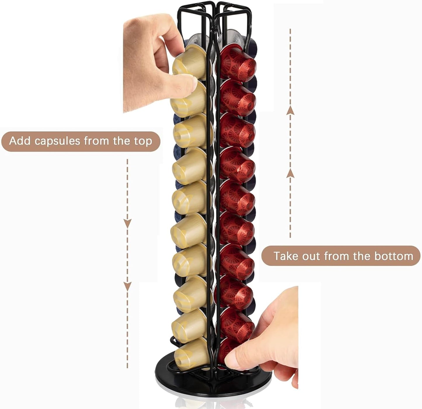 RECAPS Coffee Pod Holder Stand Compatible with Nespresso OriginalLine, Rotatable Coffee Capsules Carousel for 40 Pods, Space-Saving Countertop Storage Rack Organizer（Black）