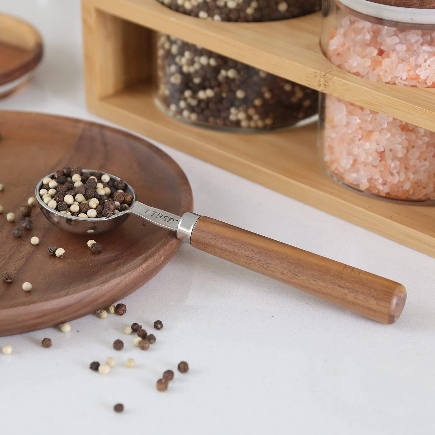 KKC HOME ACCENTS Airtight Borosilicate Glass Food Storage Jars with Wood Lids and Scoop for Coffee,Tea,Sugar,Salt,Wooden Top Glass Sealed Jars,18 Fluid Ounces