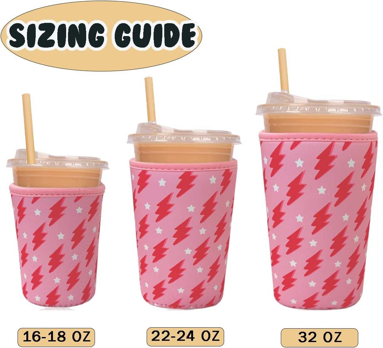 Reusable Insulated Neoprene Iced Coffee Cup Sleeve, Durable Drink Sleeve for Cold Beverages, Beverage Holder for Iced Coffee, Pink Flash