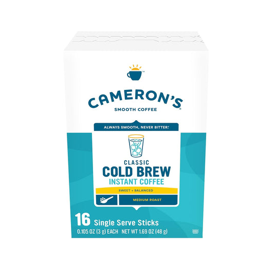 Cameron's Coffee Classic Cold Brew Instant Single Serve Sticks, Medium Roast , 100% Arabica , 128 Count