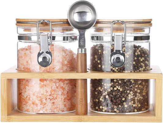 KKC HOME ACCENTS Air Tight Glass Coffee Sugar Jars with Locking Clamp Lids & Scoop for Coffee Grind,Brown Sugar, Loose Leaf Tea - 27 Fl oz