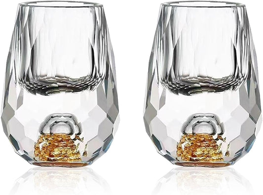 Crystal Glasses 0.5oz/15ml,shot glasses set of 2,Decorated With 24K Gold Leaf Flakes,Lead-Free,gold shot glasses,tequila shot glasses