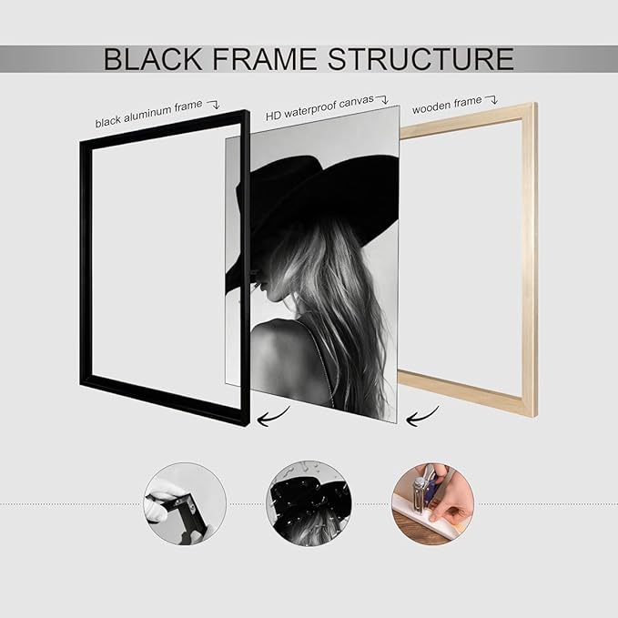 Trendy Black And White Black Framed Wall Art Cool Western Woman Smoking Prints - Image 3