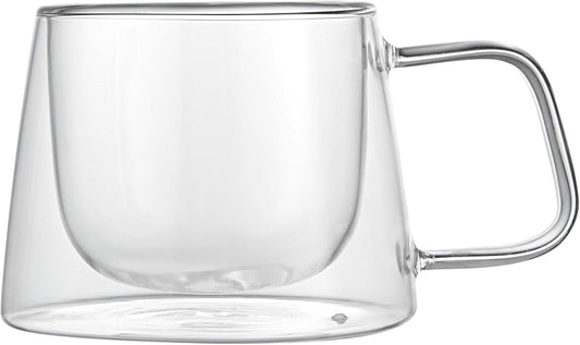 Restaurantware-Forma Professional 6.8 Ounce Double Wall Coffee Mugs, 2 Insulated Coffee Mugs With Handle - Dishwashable, Reusable, Clear Glass Beverage Cups, Freezable, For Hot Or Cold Beverages