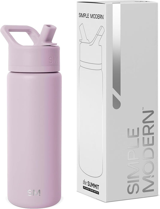 Simple Modern Kids Water Bottle with Straw Lid Vacuum Insulated Stainless Steel Metal Thermos Bottles | Reusable Leak Proof BPA-Free Flask for School | Summit Collection | 18oz, Lavender Mist
