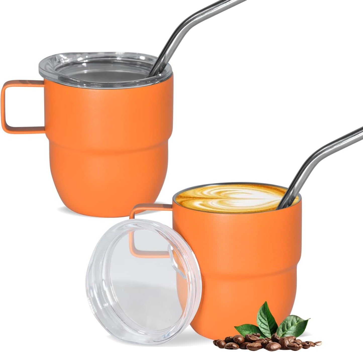 4oz Espresso Cup Set of 2, Insulated Espresso Mug With Lid and Straw, Espresso Shot Glasses with Handle, Double Walled Stainless Steel Small Expresso Shots Cup for Coffee