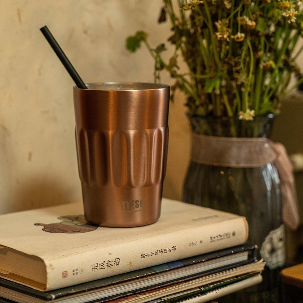 TYESO Stainless Steel Portable Tumbler with Flip Lid,Travel Mug with Concealed Carry Handle, Leakproof Insulated Coffee Cup (GRAY, 13 OZ)