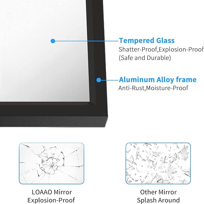 LOAAO 48"X30" Black Rectangle Bathroom Mirror Wall, Matte Black Aluminum Alloy - Image 5