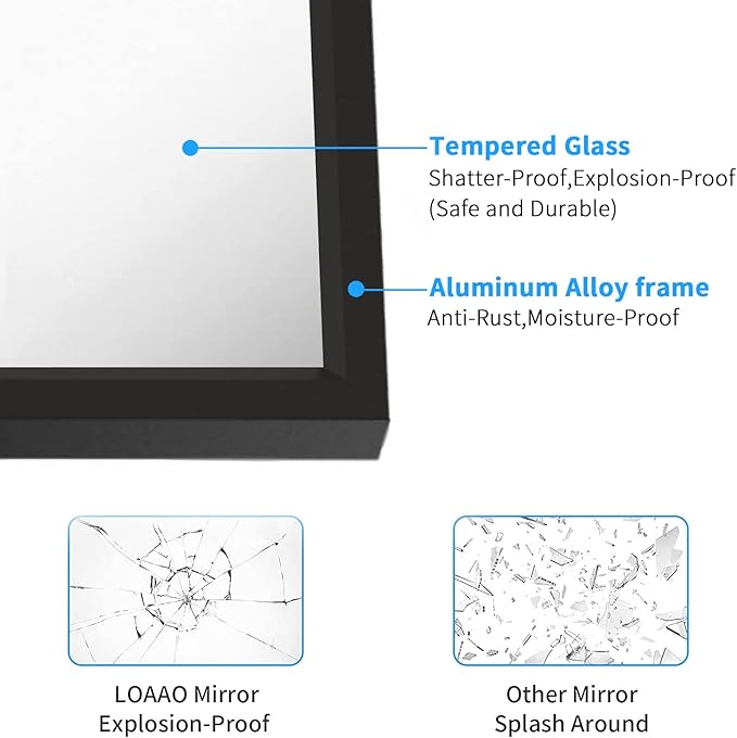 LOAAO 30"X36" Black Rectangle Bathroom Mirror Wall, Matte Black Aluminum Alloy - Image 5