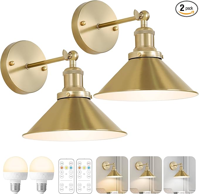 Bailoch Gold Vintage Wireless Battery Operated Wall Sconces, Rechargeable by Bailoch