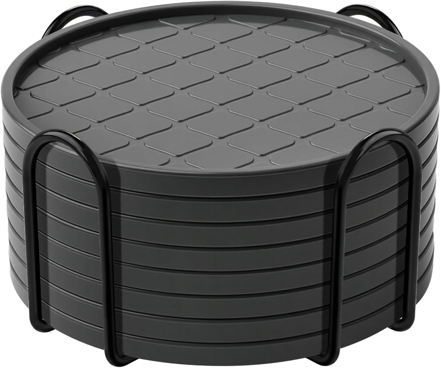 Coasters Set of 8,Hot or Cold Drink Coasters with Holder,Modern Style Coffee Table Coaster,Suitable for Kinds Cups Beer,Drink,Anti-Overflow Tabletop Protection(Gray, 8pcs)