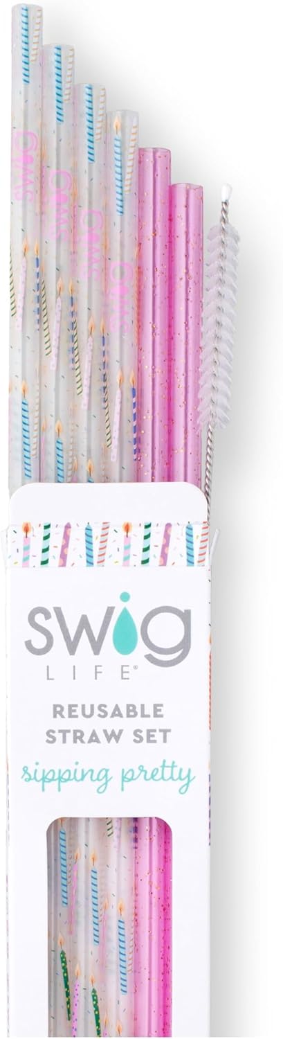 Swig Life Reusable Straws Make a Wish + Purple Tall Straw Set & Cleaning Brush, Each Straw is 10.25 inch Long (Fits Swig Life 20oz Tumblers, 22oz, and 32oz Tumblers)