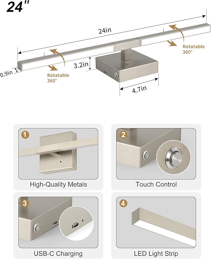 Rayogale Rechargeable Battery Operated Wall Sconce Set of Two, 24 Inch - Image 5