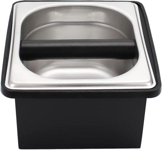 Espresso Knock Box,Stainless Steel Coffee Pucks Container, with Steel Holder and Noise Reduction Rubber Ring (7.28 x 6.8 x 4.25 inch)