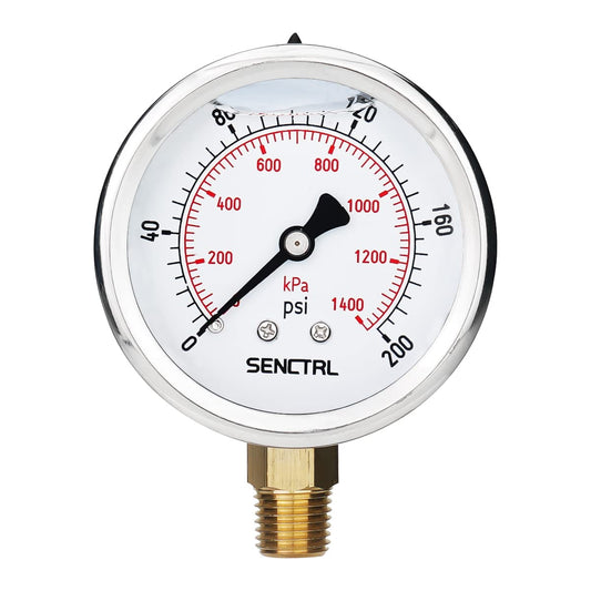 SENCTRL 0-200 Psi Glycerin Liquid Filled Pressure Gauge, 2.5" Dial Size, 1/4" NPT Lower Mount, Stainless Steel Case, for Water Oil Pressure Test in Pipe Pool Pump Sand Filter Air Compressor