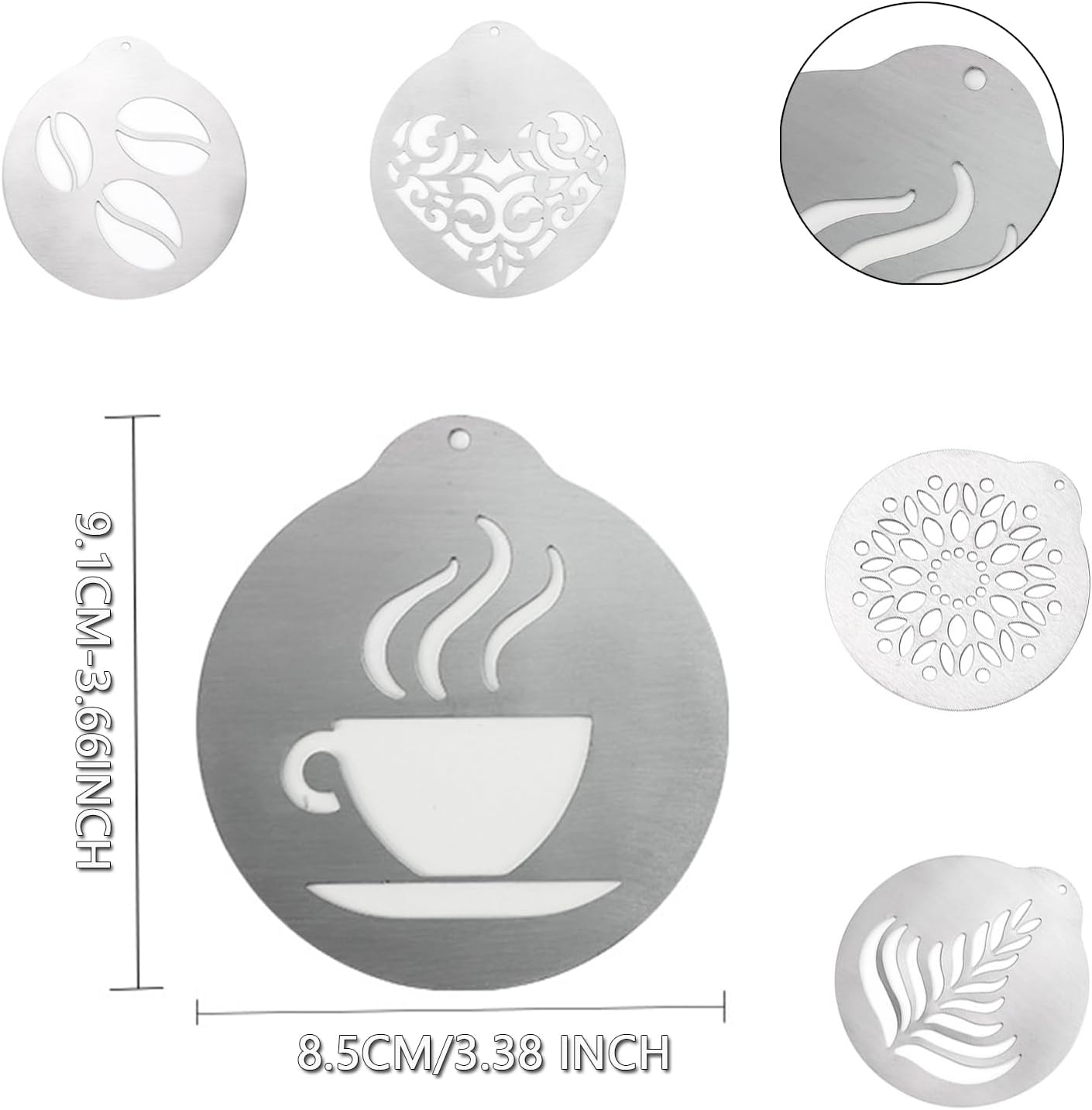 Stainless Steel Coffee Decorating Stencils Foam Barista Templates Decorative Latte Art Stencils Metal Foam Latte Art Templates for DIY Coffee Decor Coffee Making Accessories