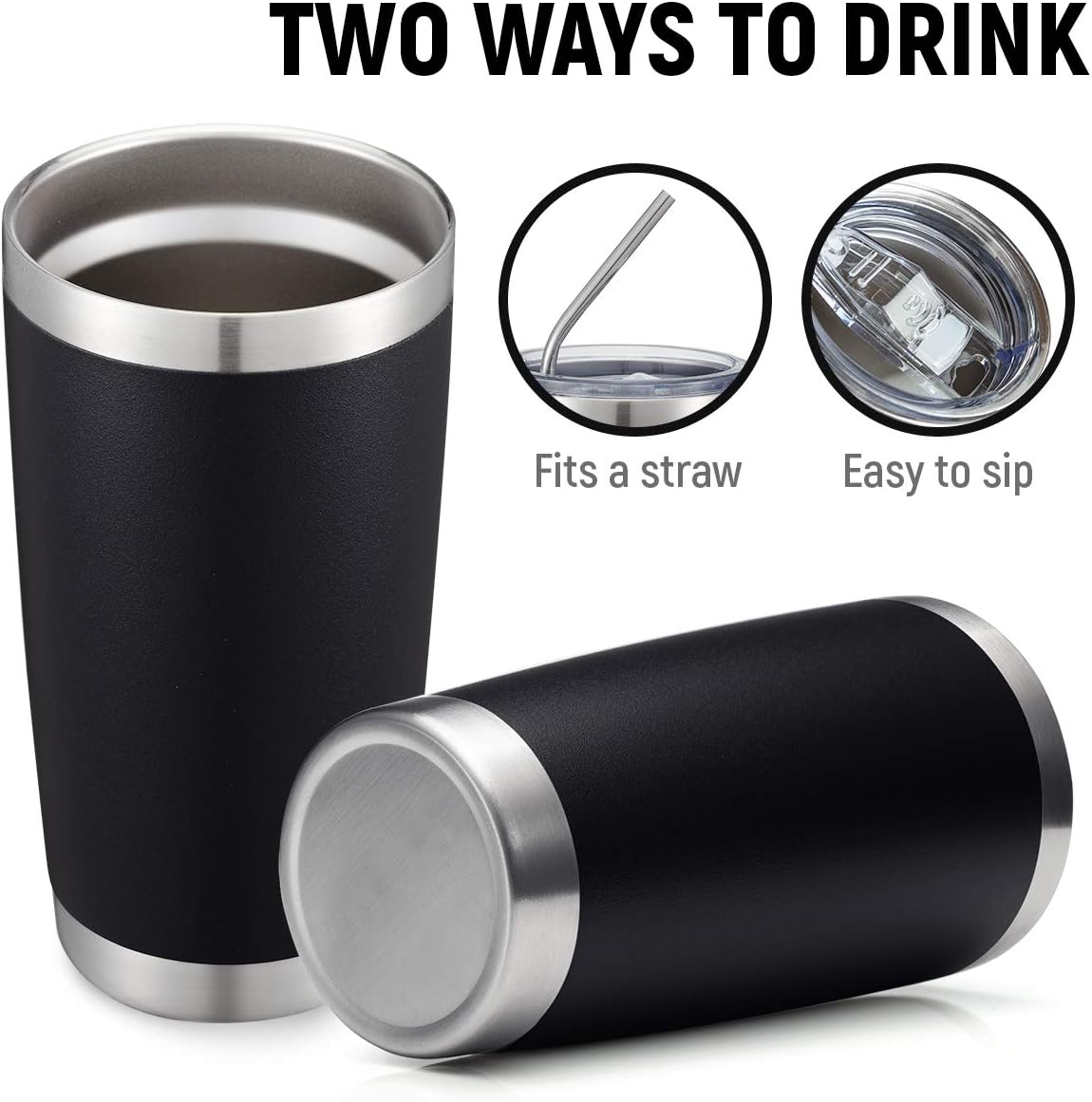 COMOOO 20oz Tumbler Stainless Steel Insulated Travel Mug Vacuum Double Wall Coffee Cup for Hot Beverage and Cold Drinks,Home and Outdoor（Black, 1 Pack）