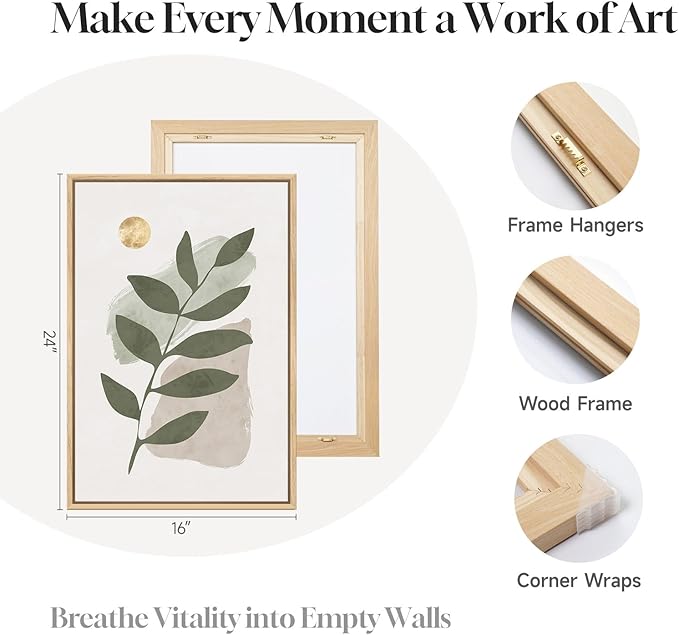 Large Framed Boho Sage Green Abstract Wall Art - Image 5