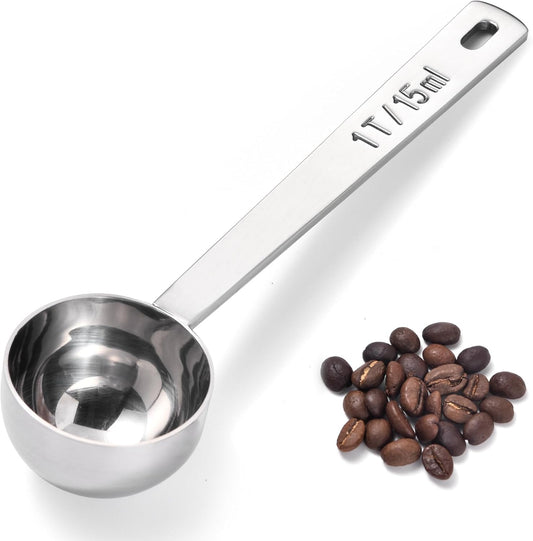 18/8 Stainless Steel Coffee Scoop, Doosu Food-Grade Metal Measuring Spoon with 4.3in Long Handle, Tablespoon Scooper for Coffee Beans, Ground Coffee, Espresso, Protein Powders, Tea, Sugar (1 Tbsp)