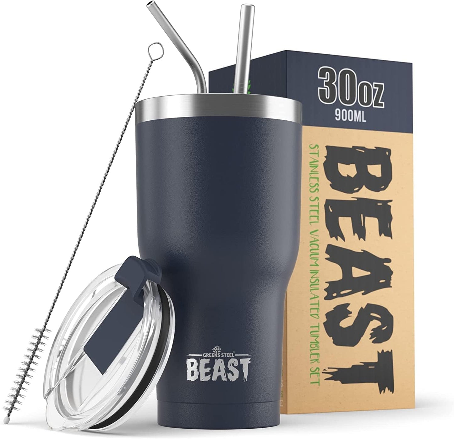 Beast 30 oz Tumbler Stainless Steel Vacuum Insulated Coffee Ice Cup Double Wall Travel Flask (Navy Blue)