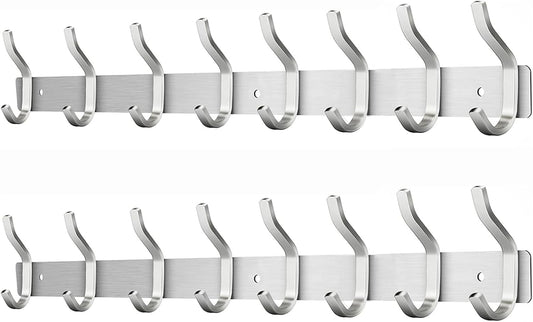 Wall Hooks Heavy Duty, 23 Inch Coat Rack Wall Mount with 8 Hooks, Silver Wall Hooks Hangers for Entryway, Bathroom - for Hanging Backpack, Bag, Coat, Purse, Hat, Towel, Clothes,2 Packs