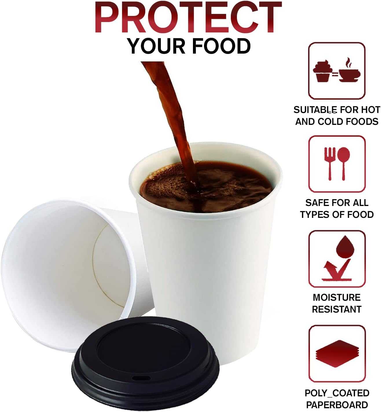 Smygoods White Original Disposable Paper Coffee Cups with Lids (12 OZ, 50 Count) For Hot Beverages, Tea, Espresso, Cocoa - To Go Drink Containers, Café & Office