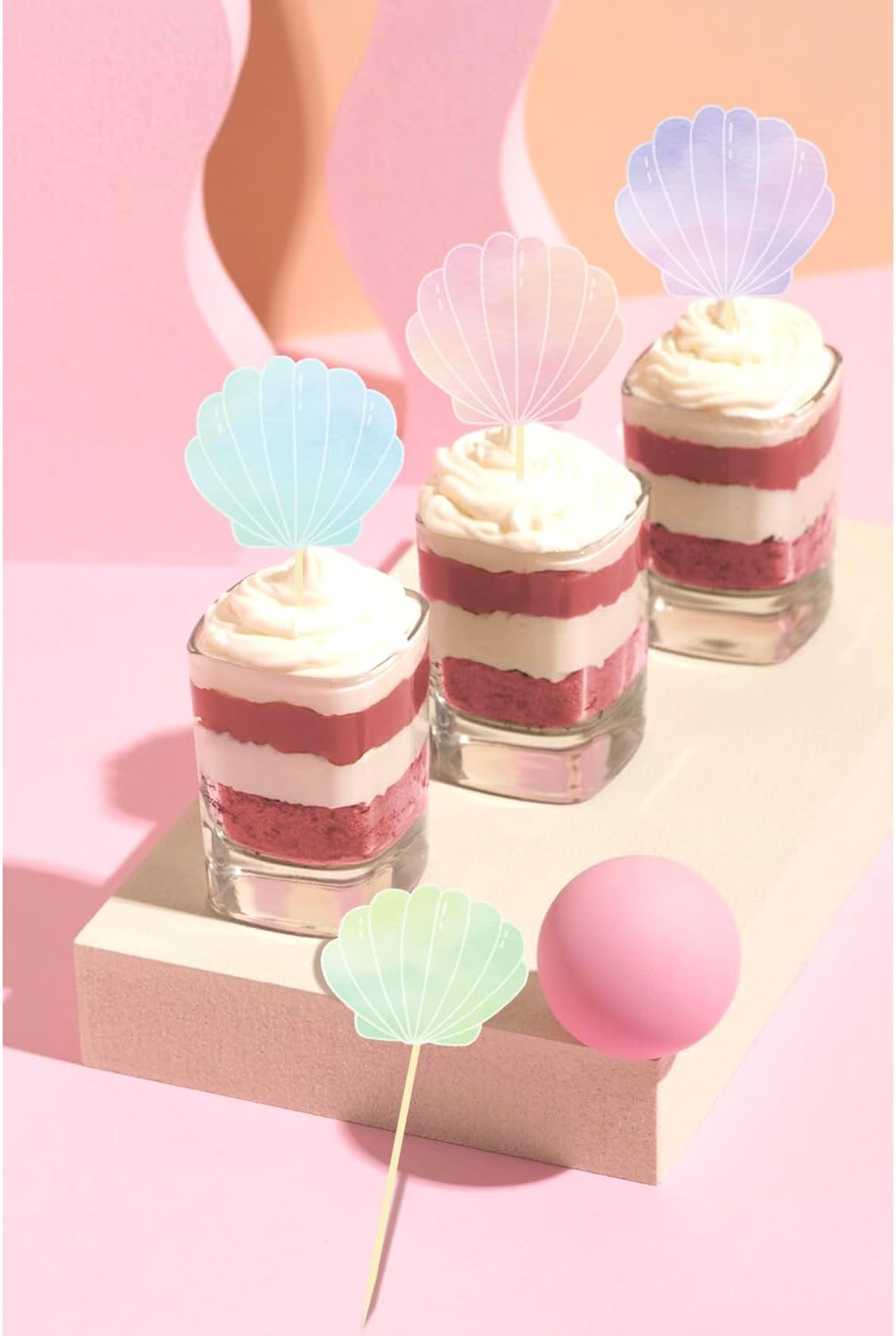 24 Pieces Seashell Cupcake Toppers Under the Sea Mermaid Cake Topper Decorations Picks for Mermaid theme Birthday Party Decoration Baby Shower Supplies (Seashell)