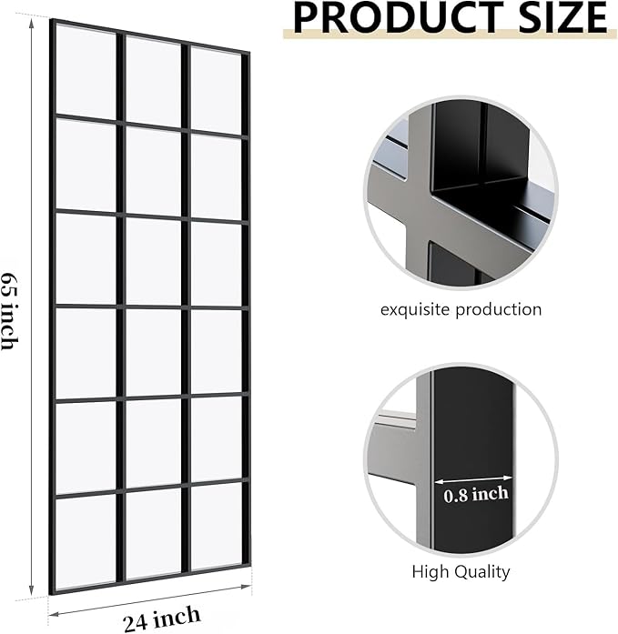Dewfig 65"x 24" Window pane Full Length Mirror, Wall Mirror, Floor Standing - Image 8