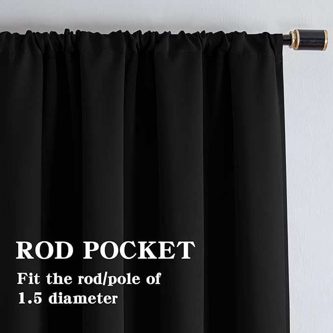 IGEMAEVE Black Blackout Curtains 72 Inch Length 2 Panels Set, Rod Pocket Energy - Image 6